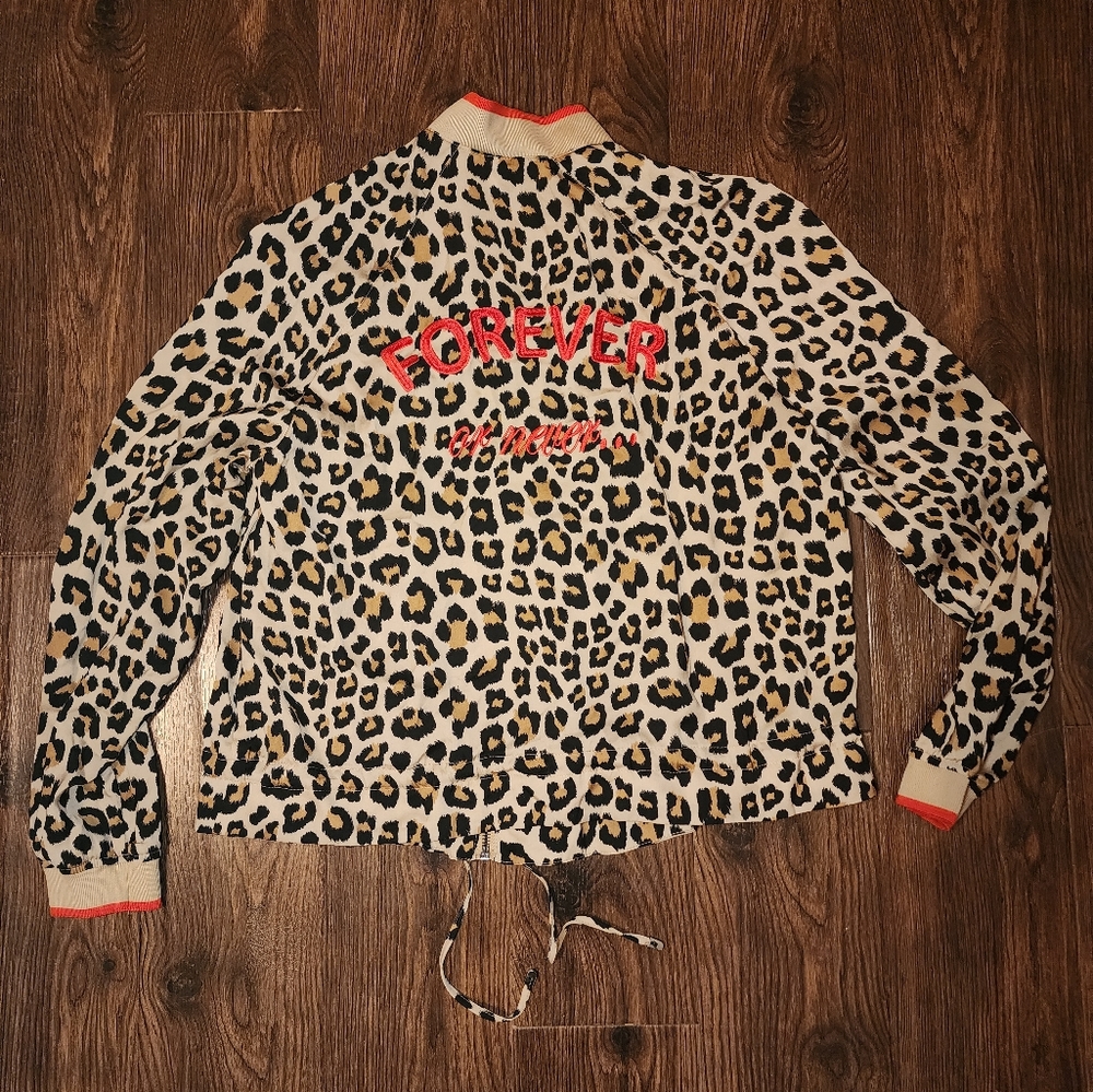 "Forever or never" silky drawstring lightweight leopard print bomber jacket, H&M